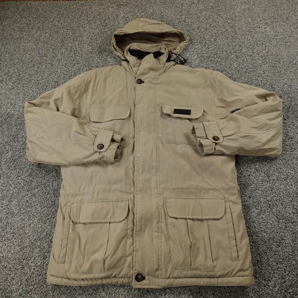 VTG Chaps Ralph Lauren Jacket Mens L Beige Barn Chore Coat Parka‎ Fleece Lined